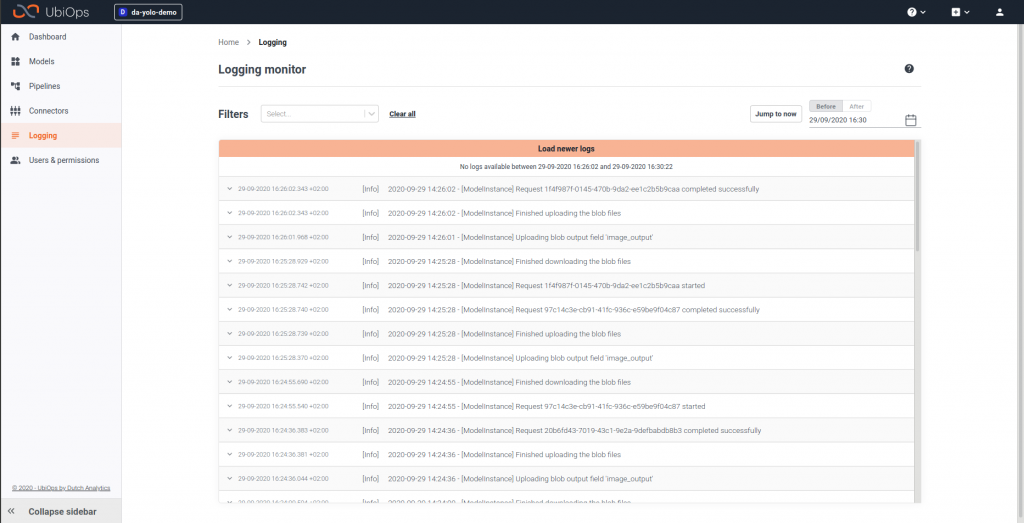 Logging in UbiOps