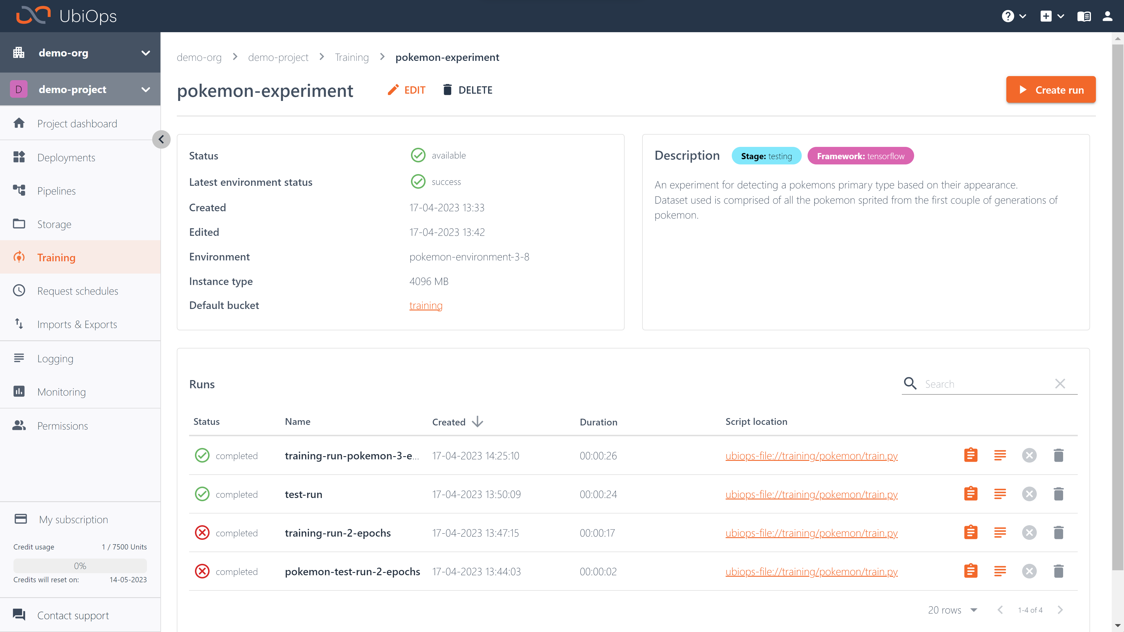 experiment_page UbiOps 2.23